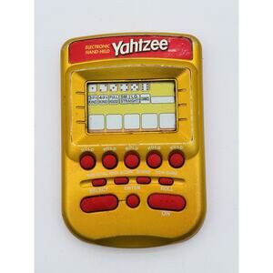 Hasbro 2002 VINTAGE Yahtzee Handheld Pocket Electronic Game Gold & Red WORKS